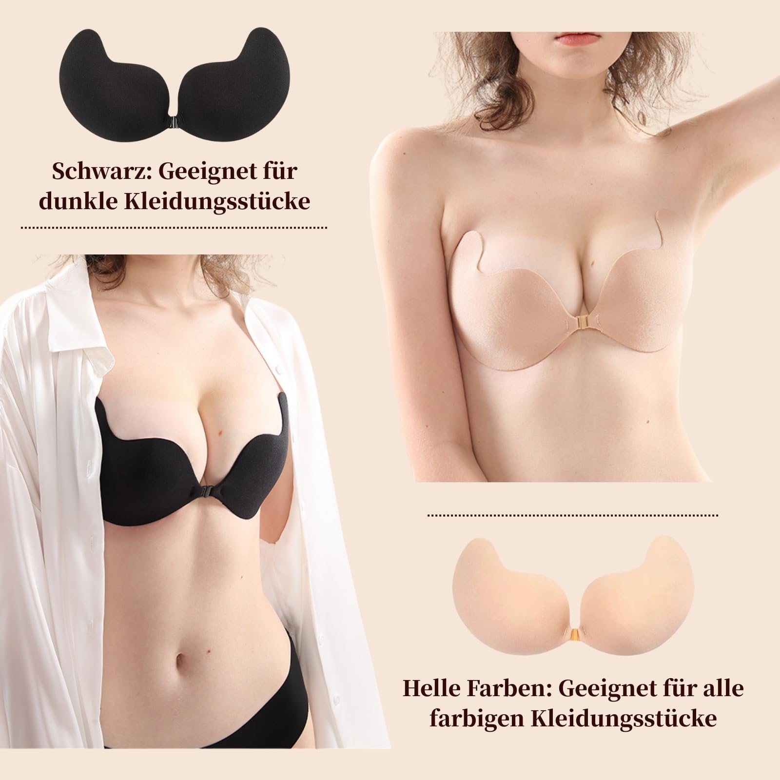 Push Up Klebe BH Nippelpads Trägerloser BH Rückenfrei Trägerlos Nipple Cover Kleine Brüste Strapless Sticky Bra Große Brust Unsichtbarer für Rückenfreies Kleid Klebebh Damen, mit 2Pcs Nippelpads