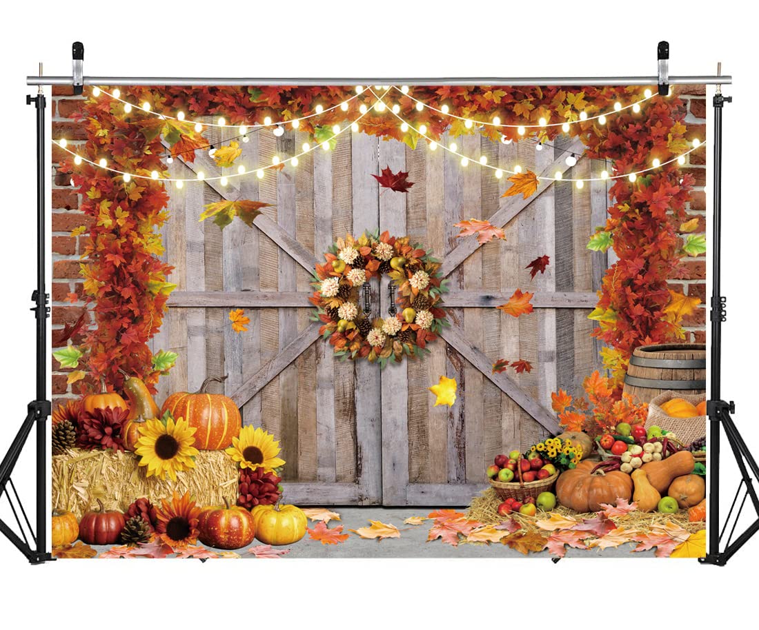 DHXXSC 8X6FT Fall Thanksgiving Backdrops Fall Pumpkin Harvest Barn Backdrop Hay Maple Leaf Thanksgiving Party Banner Photo Background Studio Props DH-