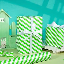 WRAPAHOLIC 30 Inch Reversible Green Wrapping Paper - Green and Stripes Wrapping Paper for Birthday, Holiday, Wedding, Baby Shower - 30 inch x 33 feet