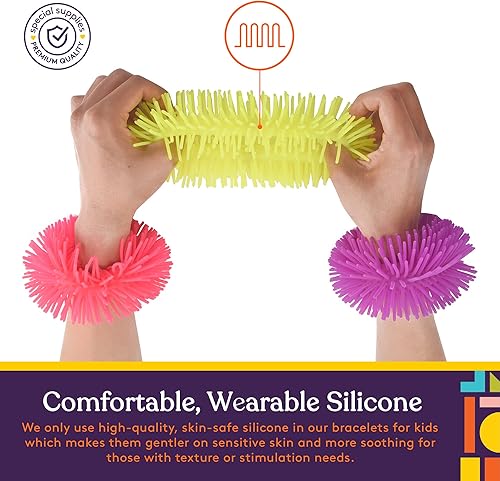 Miniatura 6 de Special Supplies Pulseras de banda esponjosas para niños, paquete de 6, juguetes sensoriales flexibles y elásticos, silicona táctil al tacto,