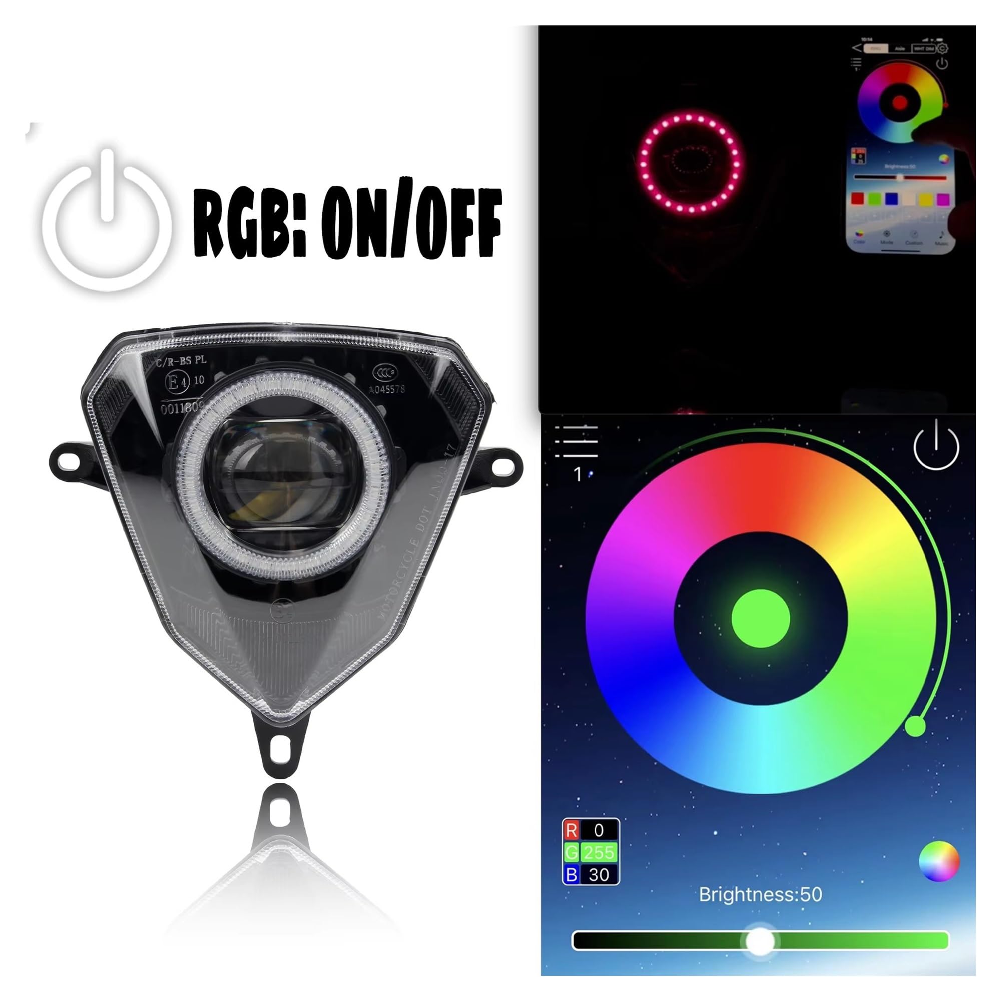 Faros Motocicleta Faro Delantero Universal V6 para Beta 50 125 250 Y 300 con Control por Aplicación Luz Angel Eye para Moto Cross