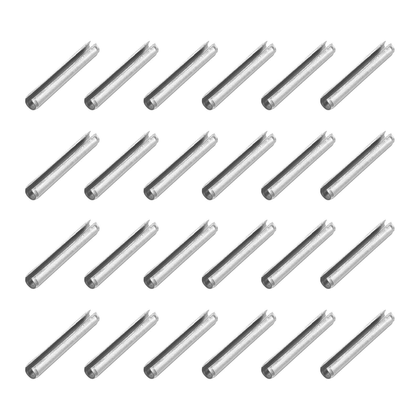 sourcing map 60Pcs Slotted Split Roll Pins 1/5 Inch(5mm) Dia. 4/5 Inch(20mm) Length Steel Spring Tension Expansion Dowels for Secure Fastening, Silver