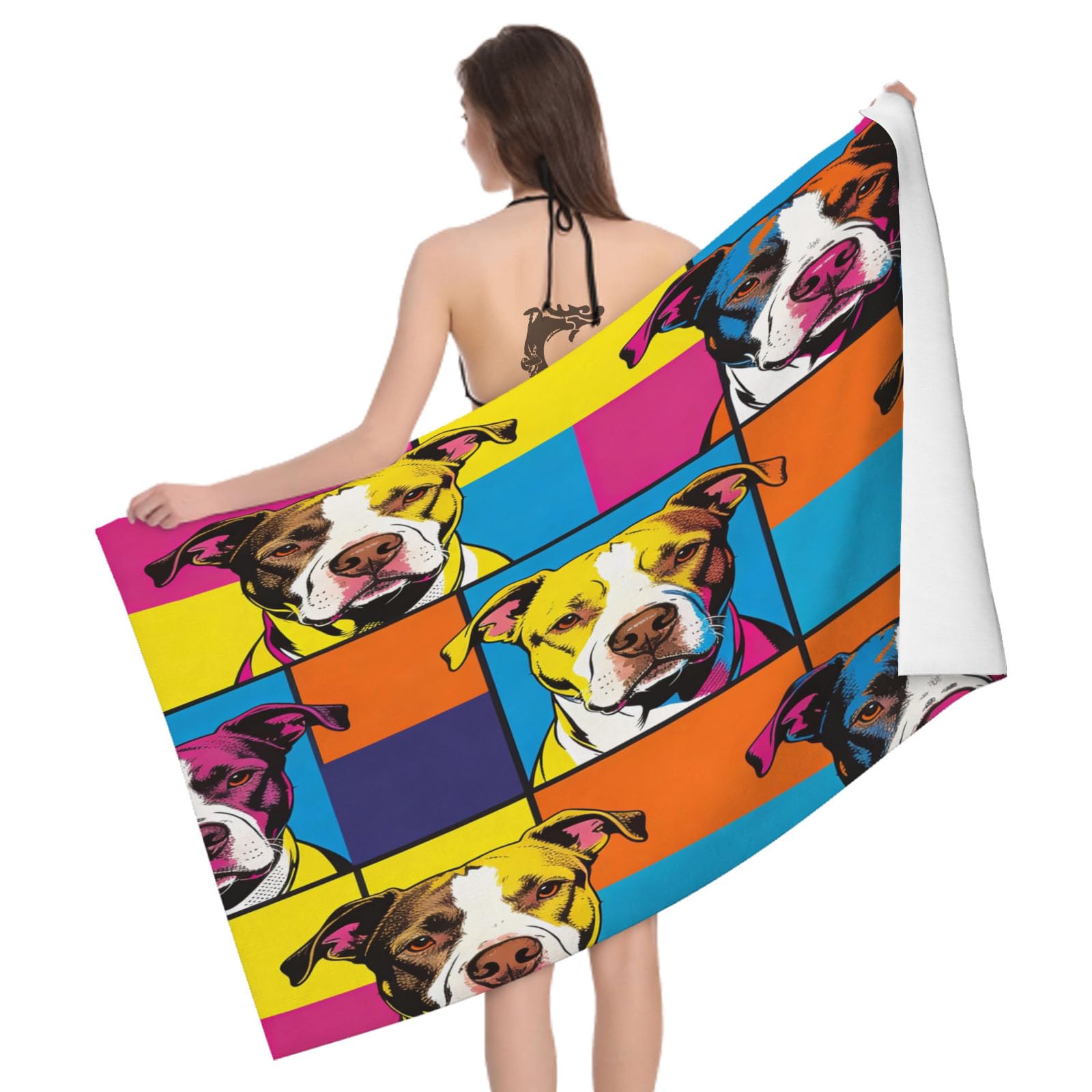 Leichong 3D Bulldog Beach Towel Microfiber Soft Quick Dry for Adults, Dog Bath Towel Lightweight Soft Absorbent for Travel Swimming Pool Sports, 75 x 150 cm