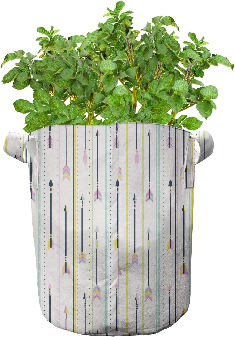 Lunarable Tribal Grow Bags 5-Pack, Vertical Arrow Arrangement, Heavyduty Fabric Pots with Handles for Plants, Pale Blue White