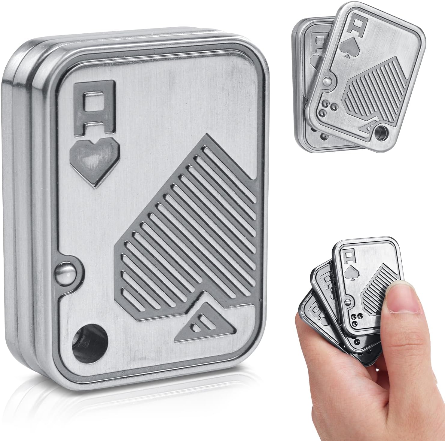 Metal Fidget Slider for Adults, Triple A Poker Magnetic Cool Fidget Toys Fidget Slider, Haptic Coin Fidget Pad Push Card, EDC Desk Office Toy, Stress Relief Gift for Men Boyfriend Father