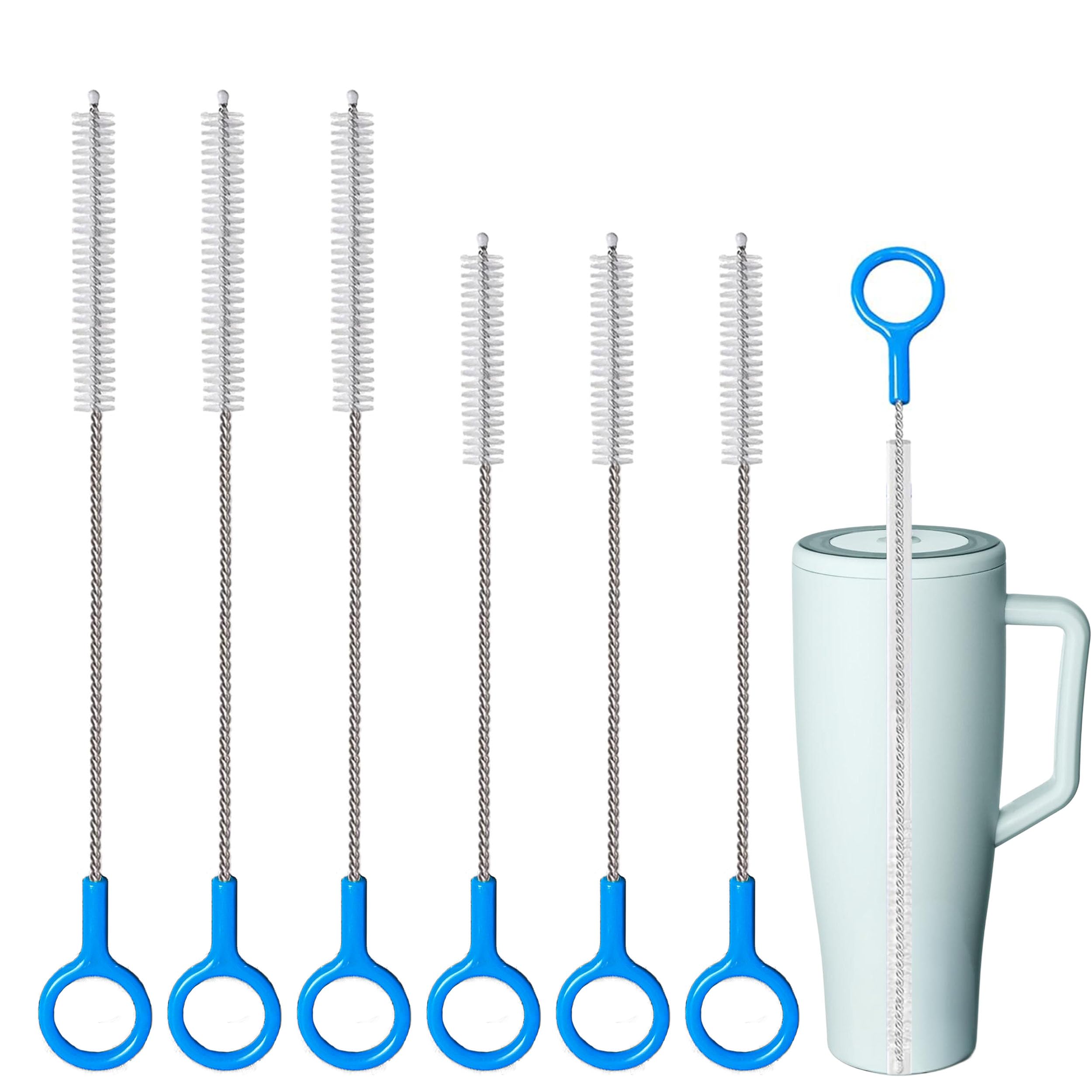 Heavy-Duty Straw Cleaner Brush Set - 6 Pack Reusable Long Handle Cleaner Brushes,Straw Brush for Deep Cleaning Baby Bottles,Metal/Glass/Silicone Straws, Tumblers & Stanley Cups.