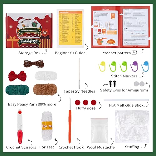 Miniatura 3 de WILSHIN Kit de ganchillo - Juego completo de ganchillo de elementos navideños - Kit de ganchillo todo incluido con videos tutoriales paso a paso