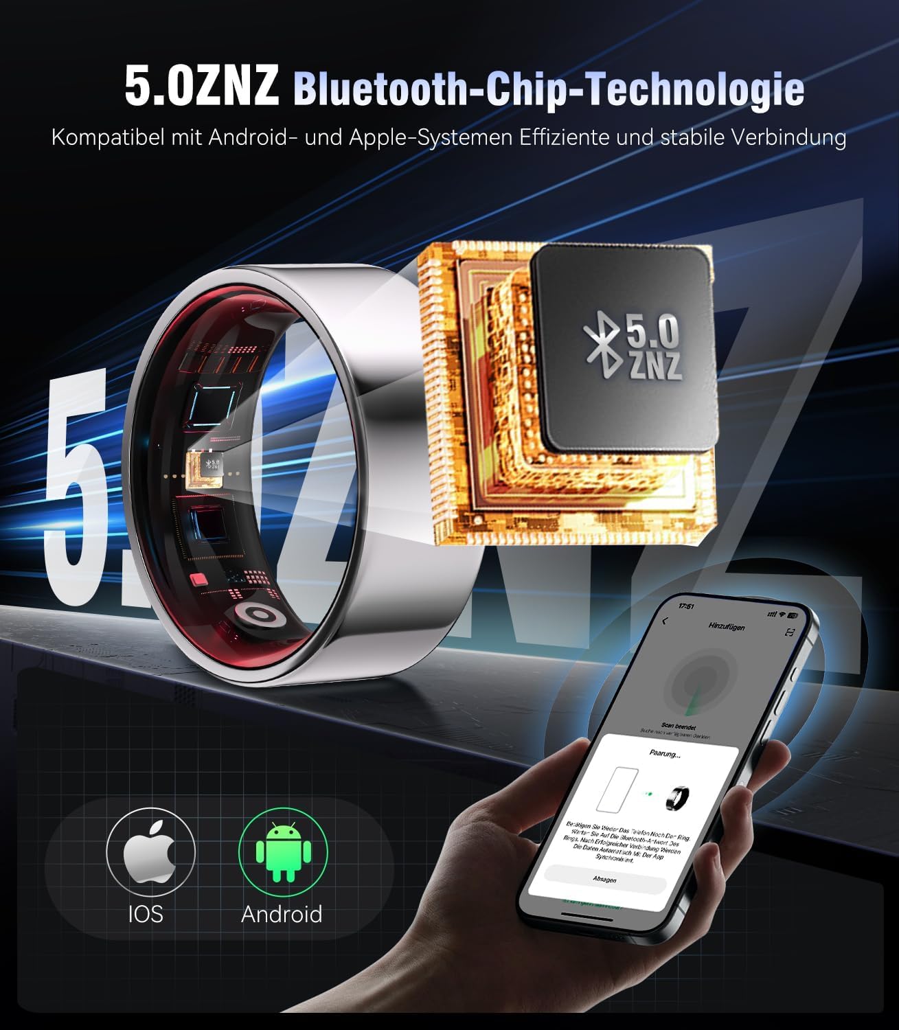 Smart Ring 8.Gen【Branchen Nr.1 – 0 Messfehler】【JZ5.0-Chip】 Sportspezifisch Smartring für Damen Herren Schlafen, SpO2, 200 Modi für Android IOS（Silber, 8）