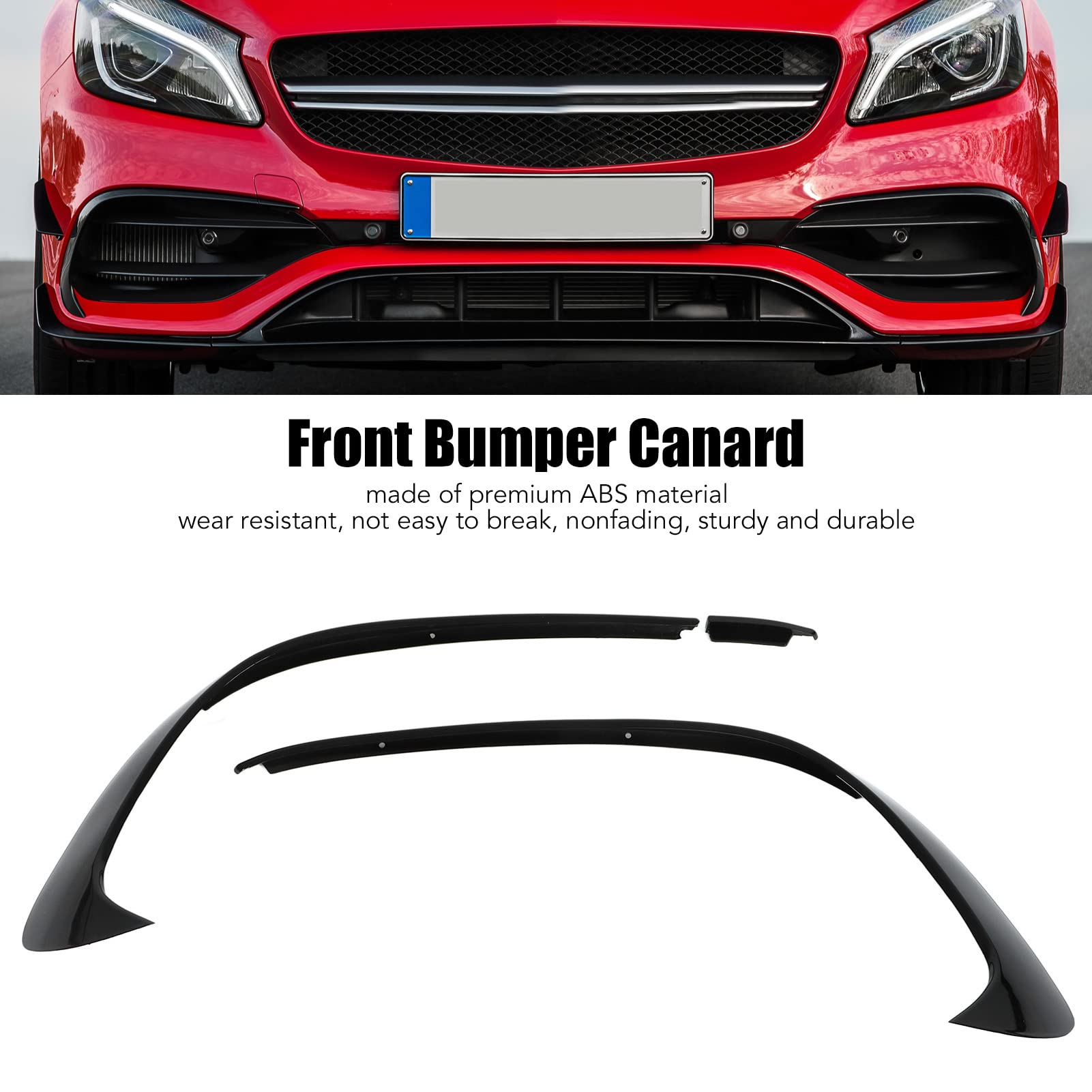 Alerón de Parachoques Delantero Qiilu 3 Uds Negro Brillante Parachoques Delantero Spoiler Splitter Trim Recambio para Mercedes Benz Clase a W176 AMG‑Line A45 2015‑2018