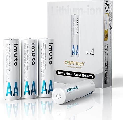 Miniatura 12 de imuto Pilas recargables AA, paquete de 8 pilas de litio AA de 2000 mAh, salida de 1.5V y 2A, pilas dobles A de ciclo de vida de más de 1600 ciclos