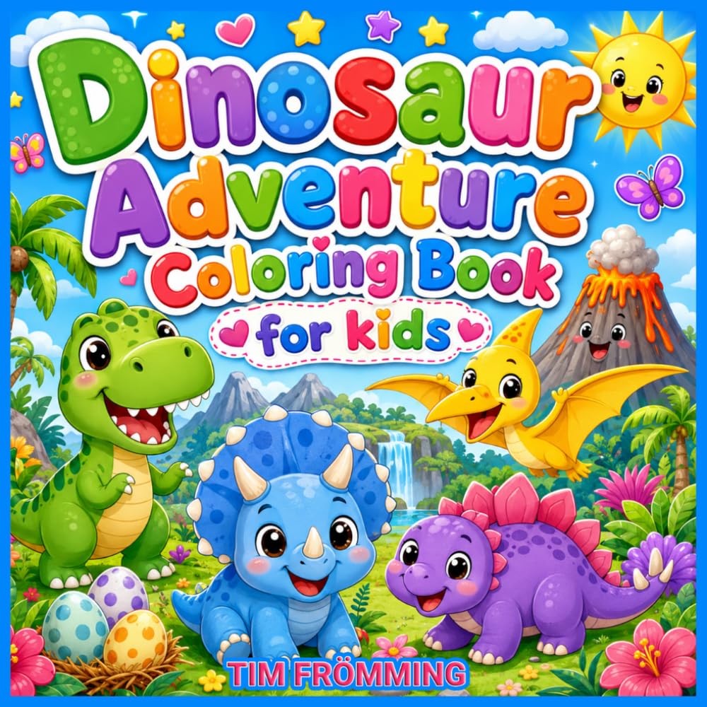 Dinosaur Adventure Coloring Book: Cute and Easy Dinosaur Coloring Pages for Kids Ages 4-8 with Friendly Dinosaurs, Jungle Scenes, Volcanoes, Eggs and Prehistoric Fun (Cute & Easy Coloring Adventures)