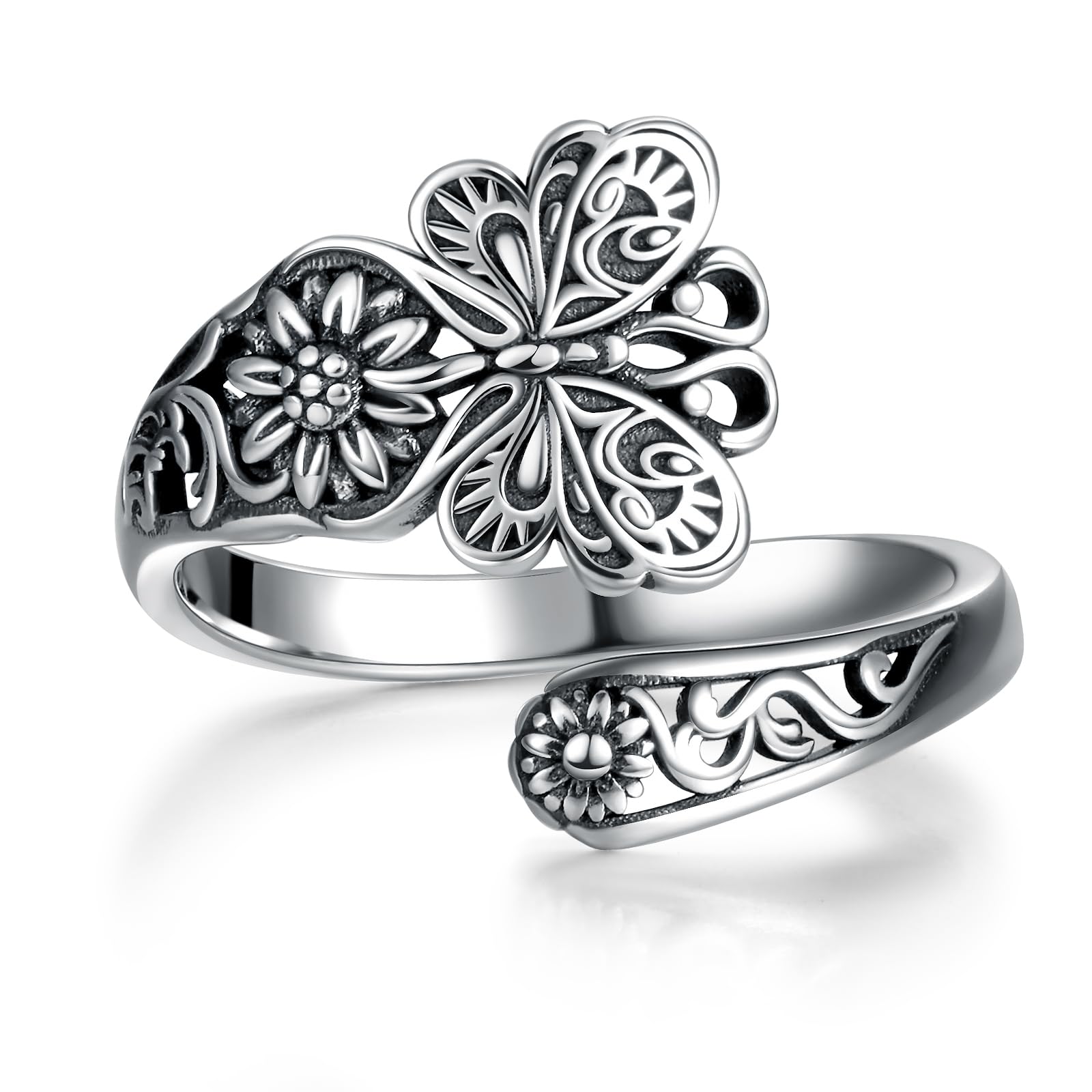 Sterling Silver Butterfly Lotus Spoon Ring Set