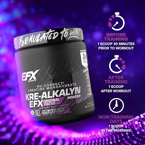 Miniatura 7 de Nuevo EFX Kre-Alkalyn  Monohidrato de creatina correcto de pH  Fórmula patentada gana fuerza desarrolla músculo y mejora el rendimiento  Mango -