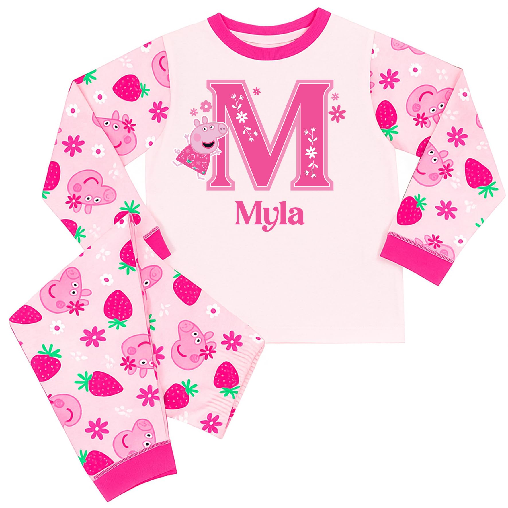 Peppa Pig Personalised Girls Pyjamas Initial & Name PJs Initial & Name, 6-12 Months Pink