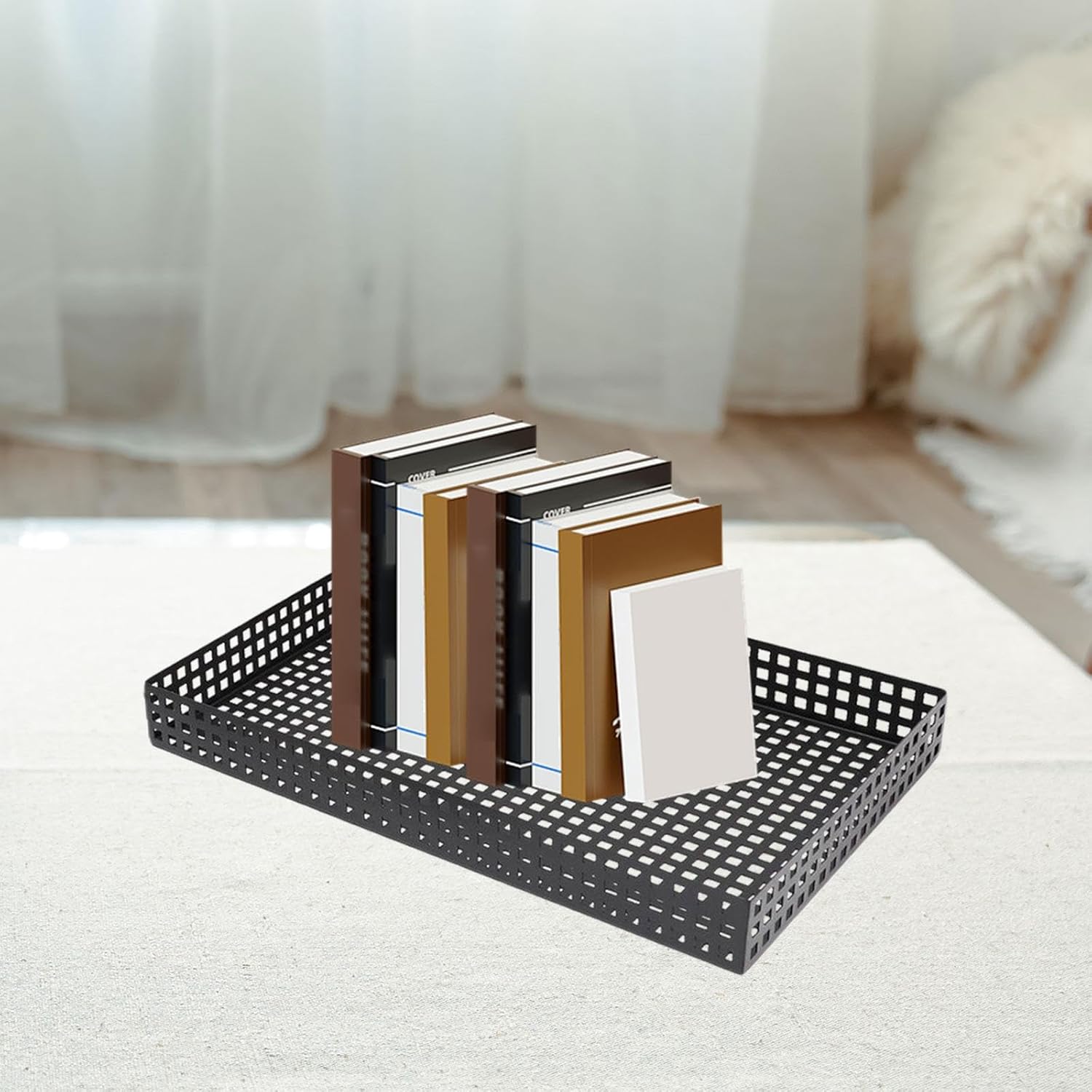 Multifunctional Tray Tabletop Tray Portable Black Minimalist Catchall Tray Jewelry Organizer Basket for Jewelry Bedroom Watch, Small