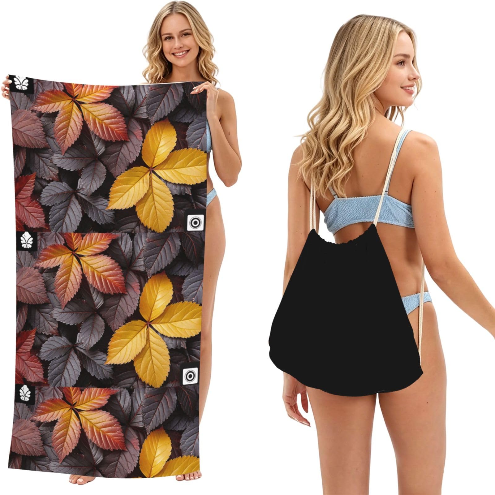 SKGOHLH Thick leaves 2in1 Packable Beach Towel Bag Women