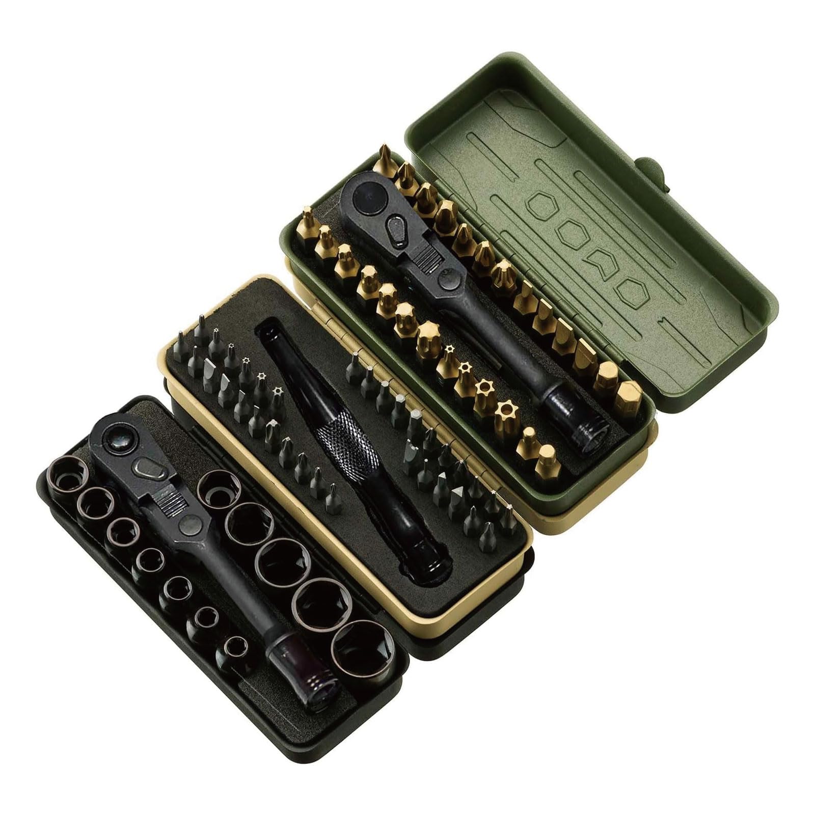KESI ツールセット 77点 フルセット 差込角6.35mm (1/4インチ) ラチェットハンドル 薄型ソケット 精密ドライバー トルクス ビットセット S2鋼 多機能 整備工具 DIY バイク 車 家具組み立て