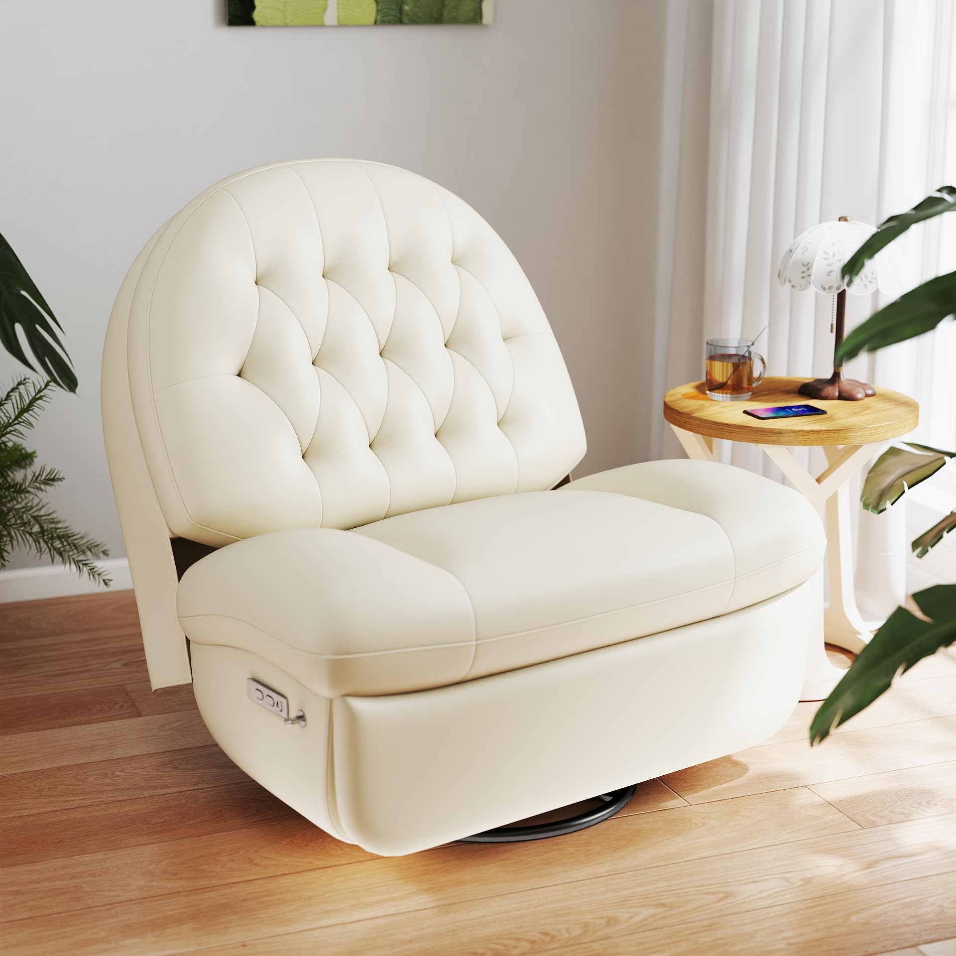 Kinsuite Power Recliner Chair - 270° Swivel Living Room Chairs, Home Theater Seating with Phone Holder, USB & Type-C Port, Faux Leather Recliner Sofa,