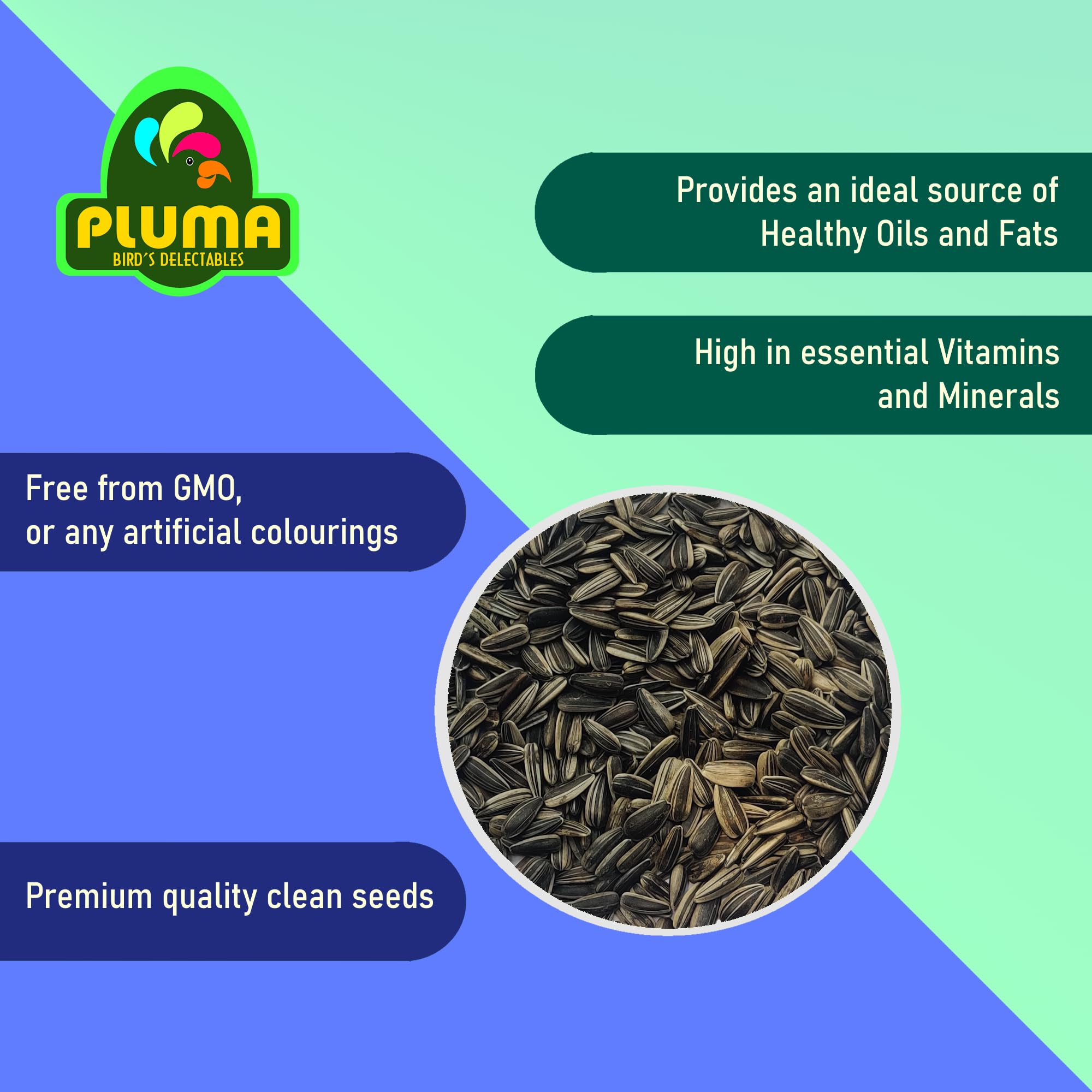 PLUMA BIRD'S DELECTABLES Bird Food|Sunflower Seeds - 850g (Pouch)|Striped Sunflower Seeds for Macaws,Cockatiel,Parrots,Sun Conure,African Grey Parrots,Love Birds|Suitable for Adult & Self Feeding Bird 1
