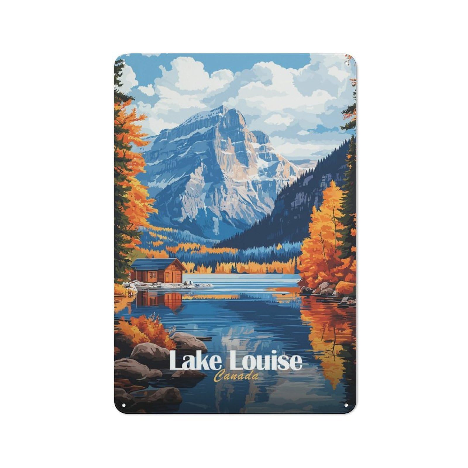 Junmoney Style-4 Tin Wall Plaque 30X20cm With Lake Louise, Canada For Guest Room Or Hallway, For Garage, Workshop And Man Cave Decoration