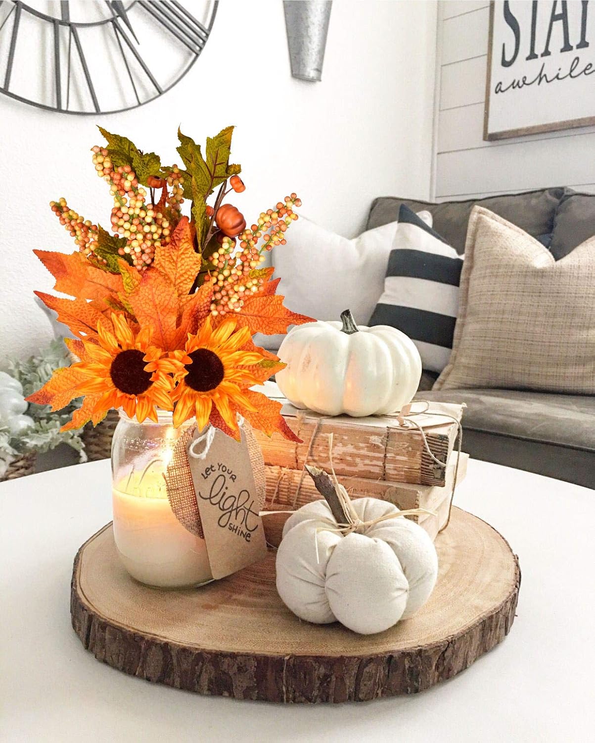 LSKYTOP 4 Packs Artificial Maple Leaves Stems 13.5 Inch with Artificial Pumpkins, Sunflower,Berries,and Maple Leaves stem for Home Kitchen Festival Thanksgiving Autumns Decoration