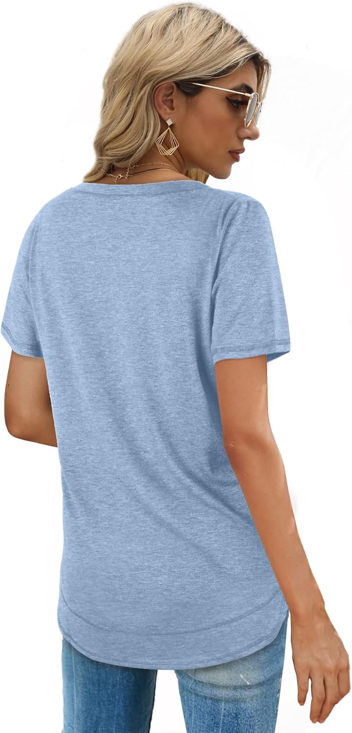 Dofaoo Womens Tops Short Sleeve Summer T-Shirts Curved Hem Casual Fashion Shirts Beach Vacation Clothes - Image 4