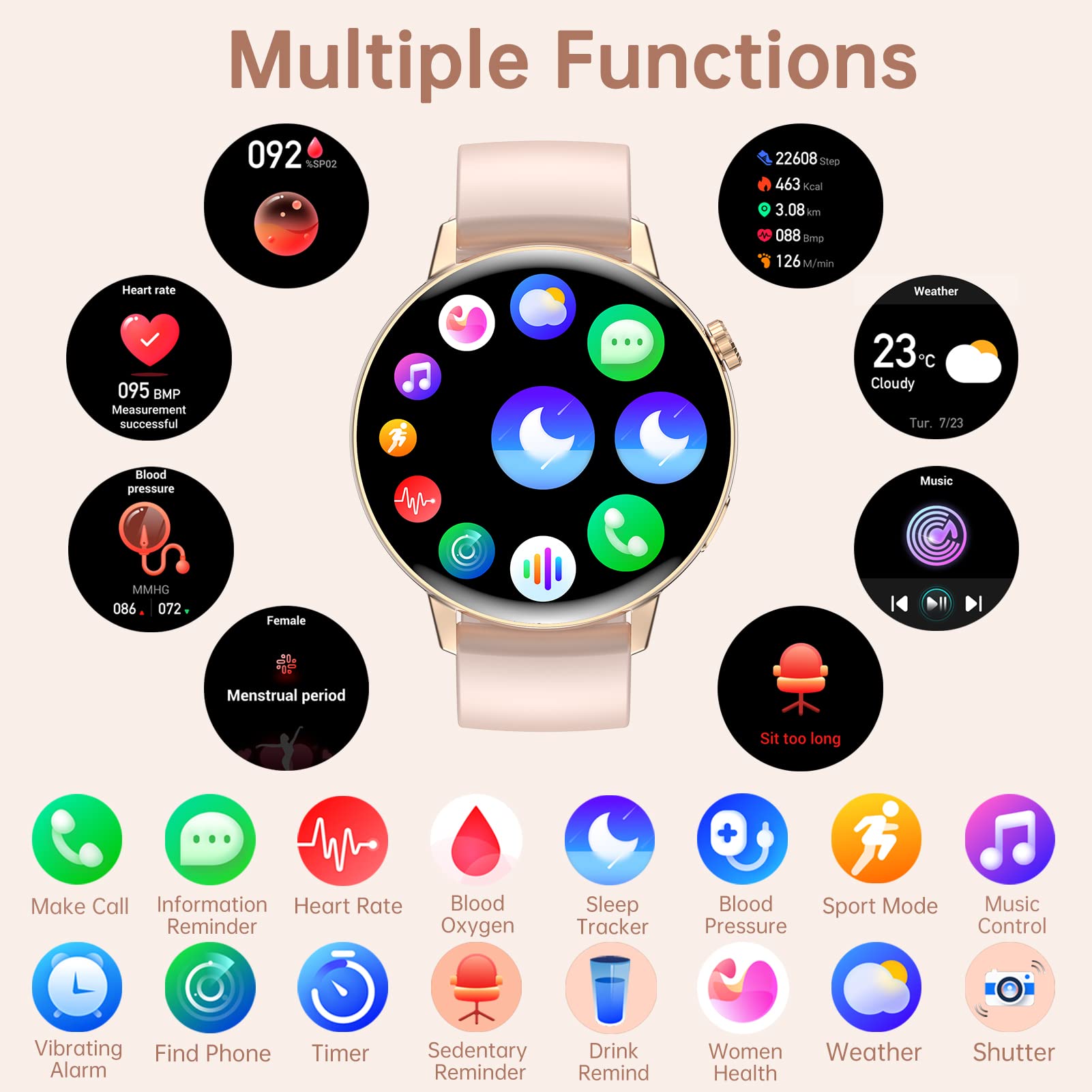 Damski smartwatch, nawiązywanie i odbieranie wiadomości telefonicznych, inteligentny zegarek z krokomierzem, pulsometr, monitorem snu, tarczą zegarka DIY, zegarek fitness, zegarek fitness dla systemu
