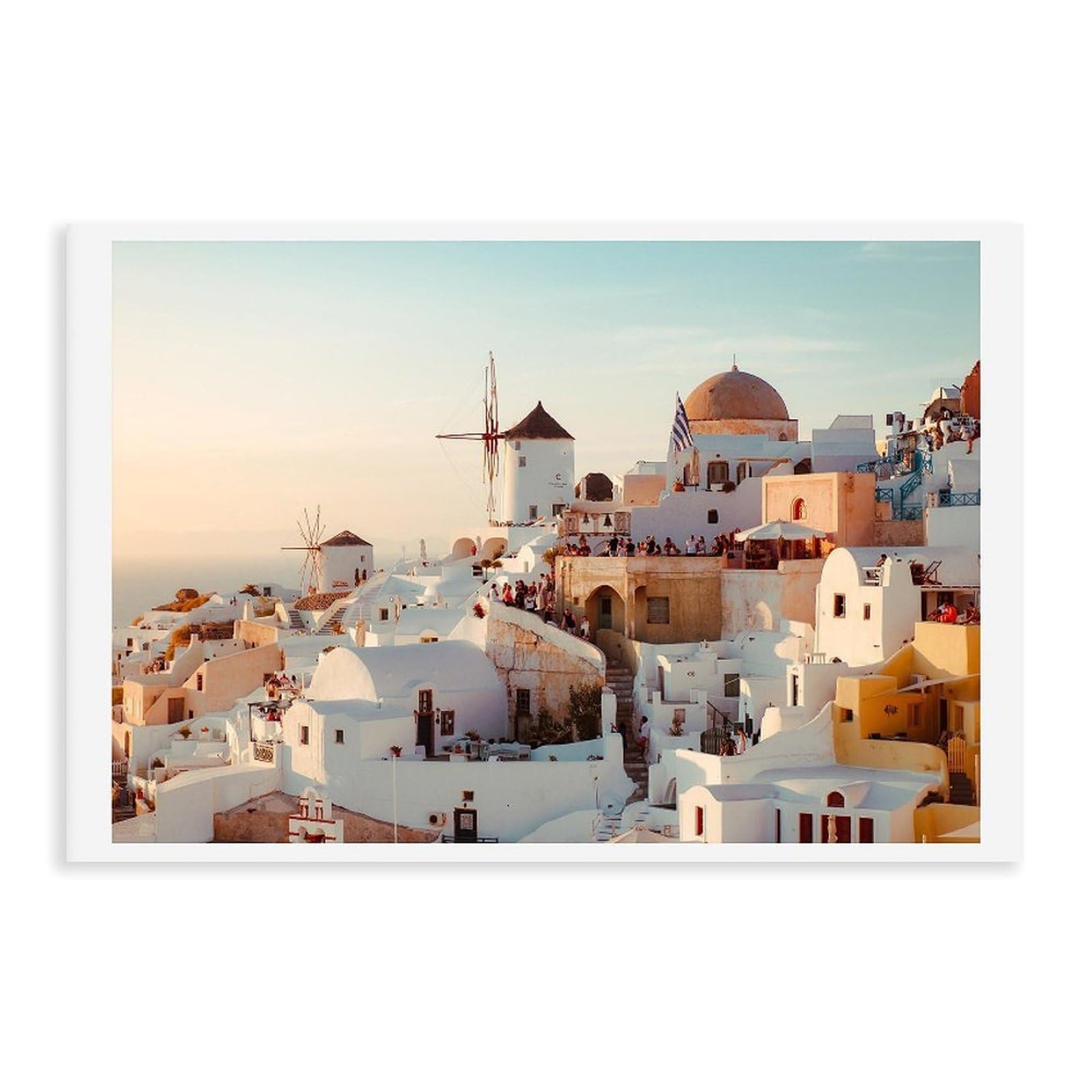 HEYANM Santorini Sunset Art Print Greek Island Windmills Mediterranean Decor Canvas Poster Bedroom Office Room Decor Gift Unframe 12x18inch