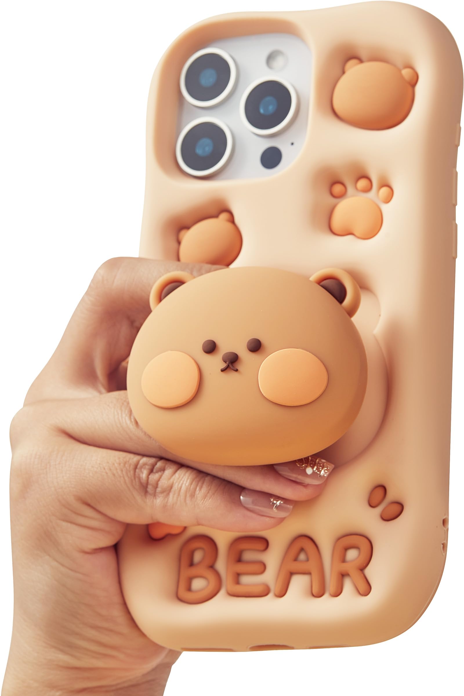 TUFTA Kawaii 3D Teddy Bear Phone Case for iPhone XR (with Stand and Grip) Cute Girly Cartoon Animal Phone Cover for Girls, Boys, Kids, Teens, and