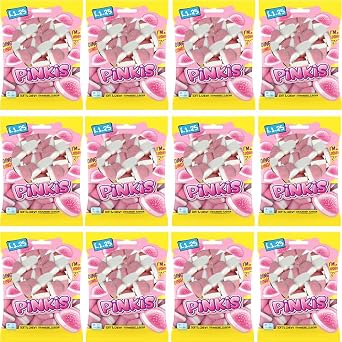 Pinkis Strawberry Flavour Jelly Sweets 90g PMP Bag   Chewy Strawberry Fruity Cream Candy Treats - Chp 12 x Bags