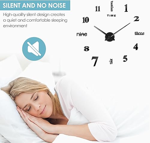 Miniatura 2 de FERRISA Reloj de pared sin marco, 3 en 1, reloj de pared grande 3D sin marco de 47 pulgadas, reloj de pared 3D DIY para sala de estar, dormitorio,