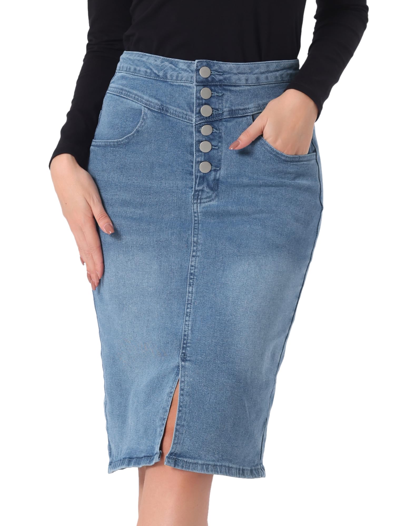 Allegra K Damen Jeansrock Figurbetont Schlitz Denim Minirock