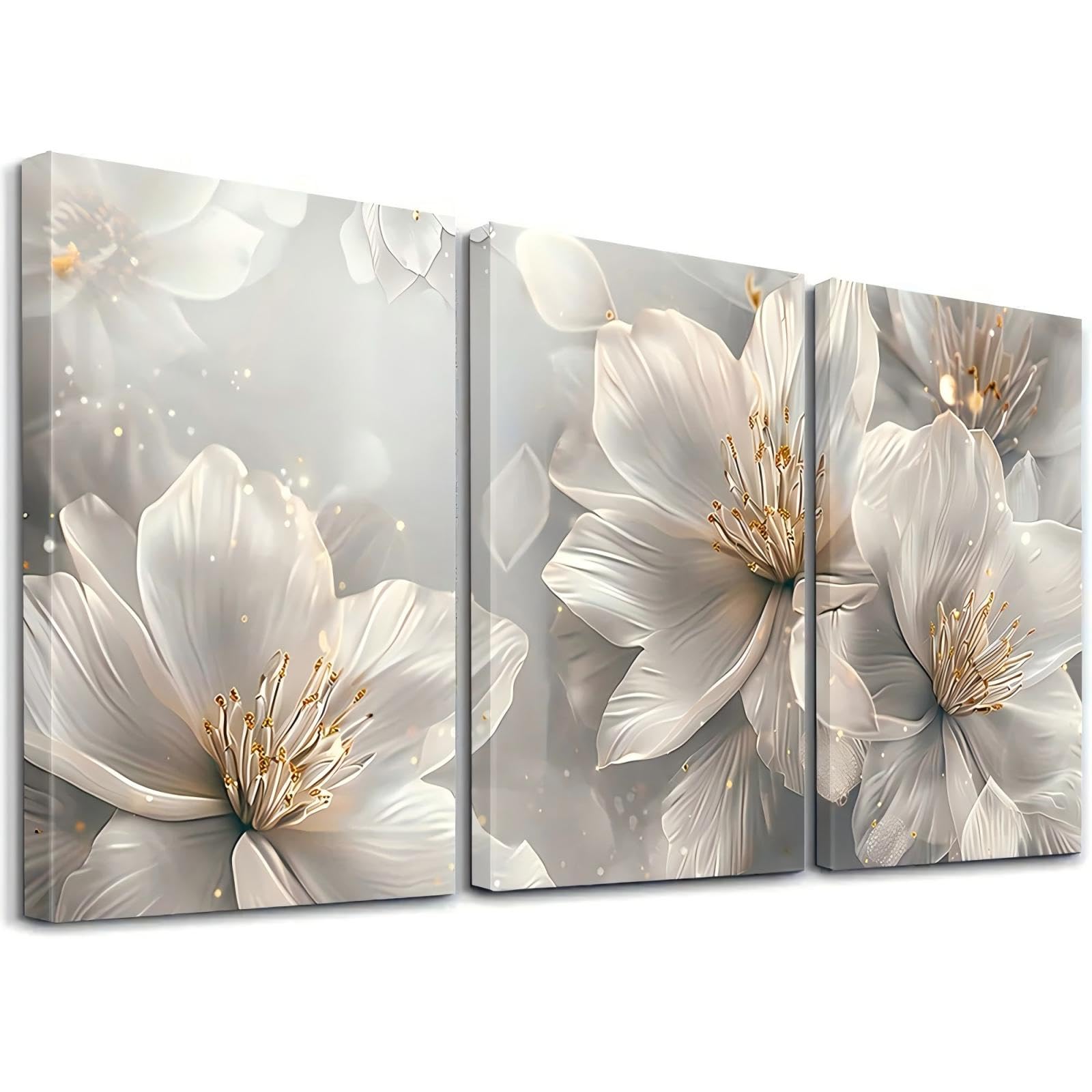 Tableau fleurs blanches sur toile THeirmoN 50x70cm lot de 3 - 8