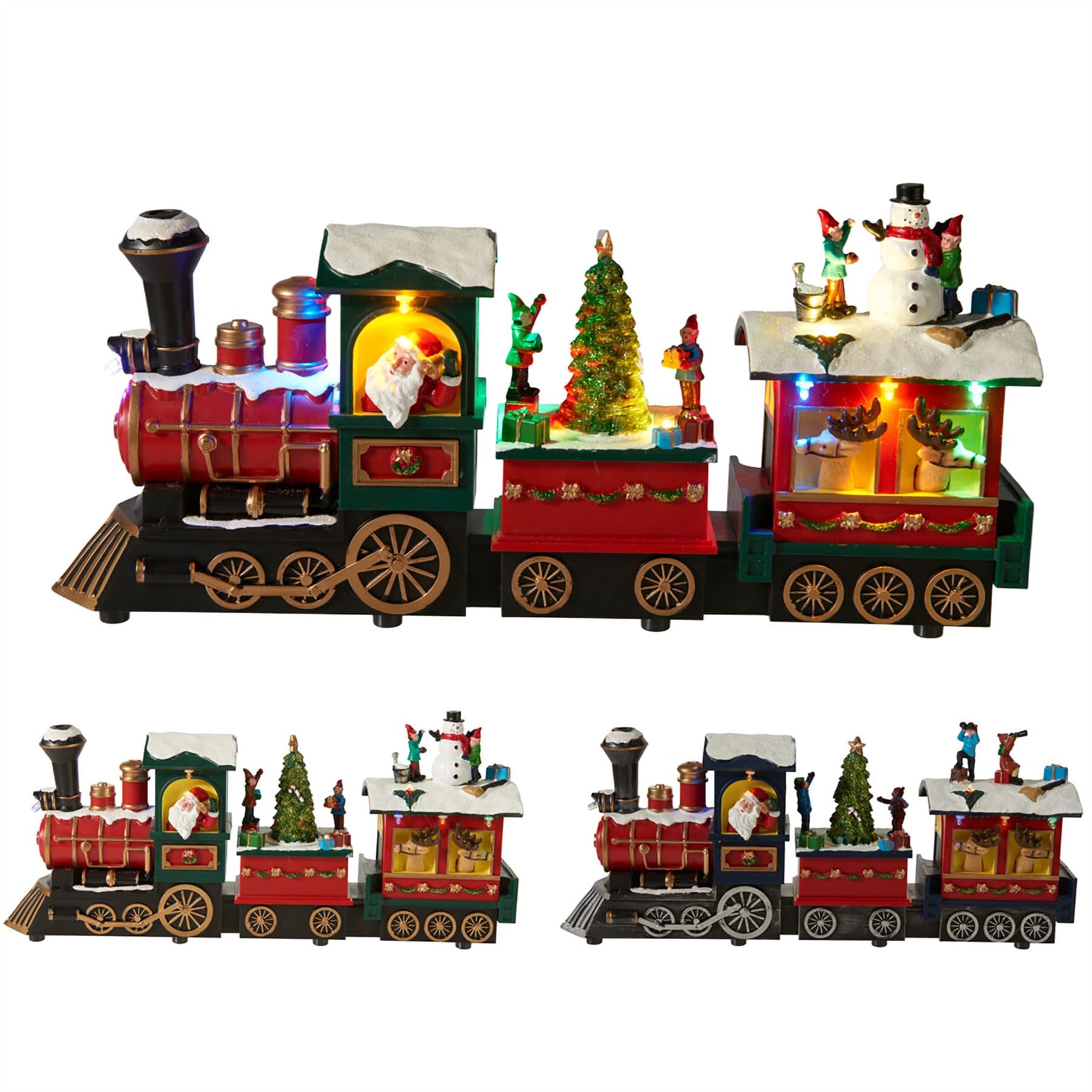 Christmas Express LED Train Decoration, 38cm with Moving Tree | LED Christmas train decoration, Multicoloured lights, Moving Christmas tree, Santa and snowman, USB or AAA power