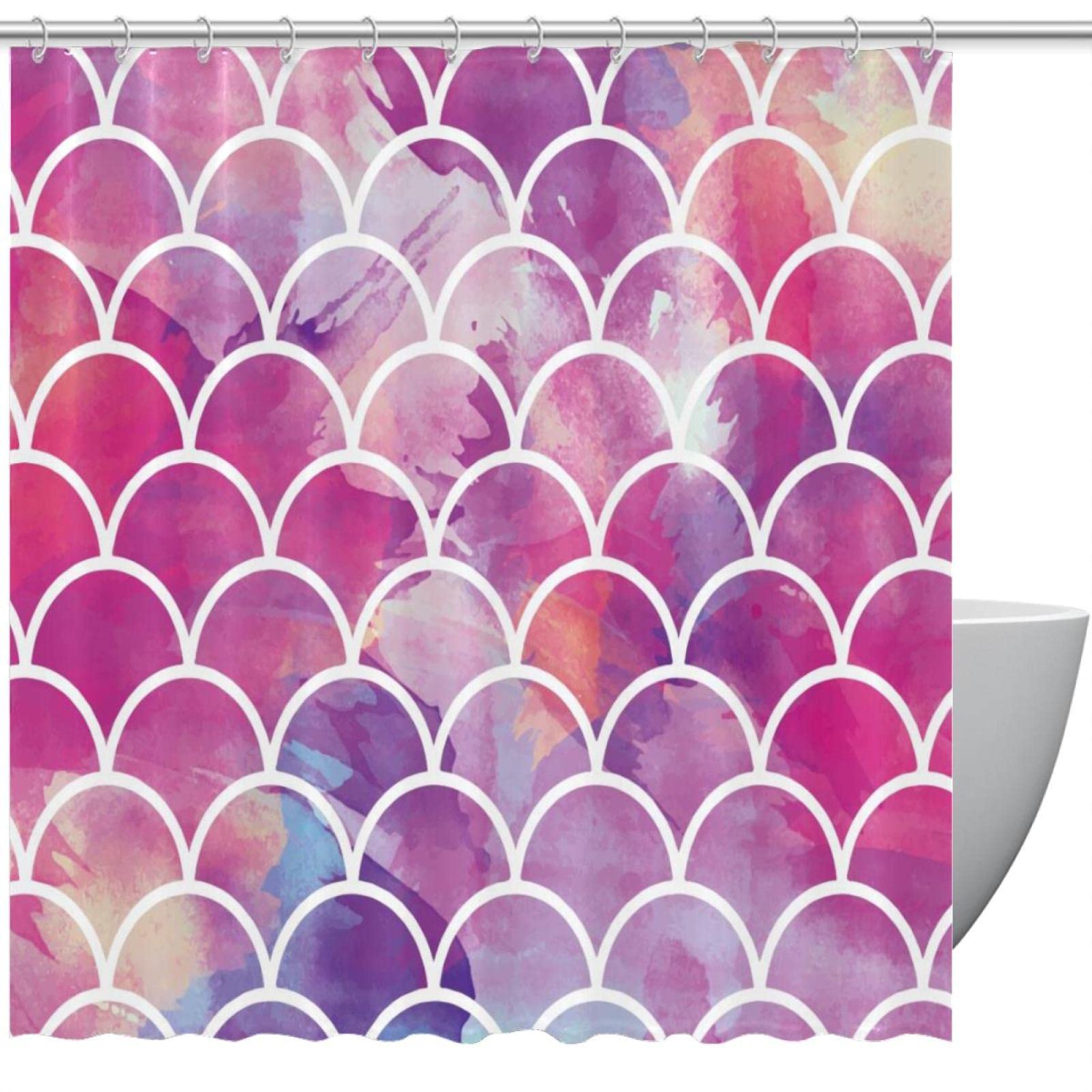 Rideau de douche textile sirène rose 183 x 183 cm au tombé lourd et finitions soignées