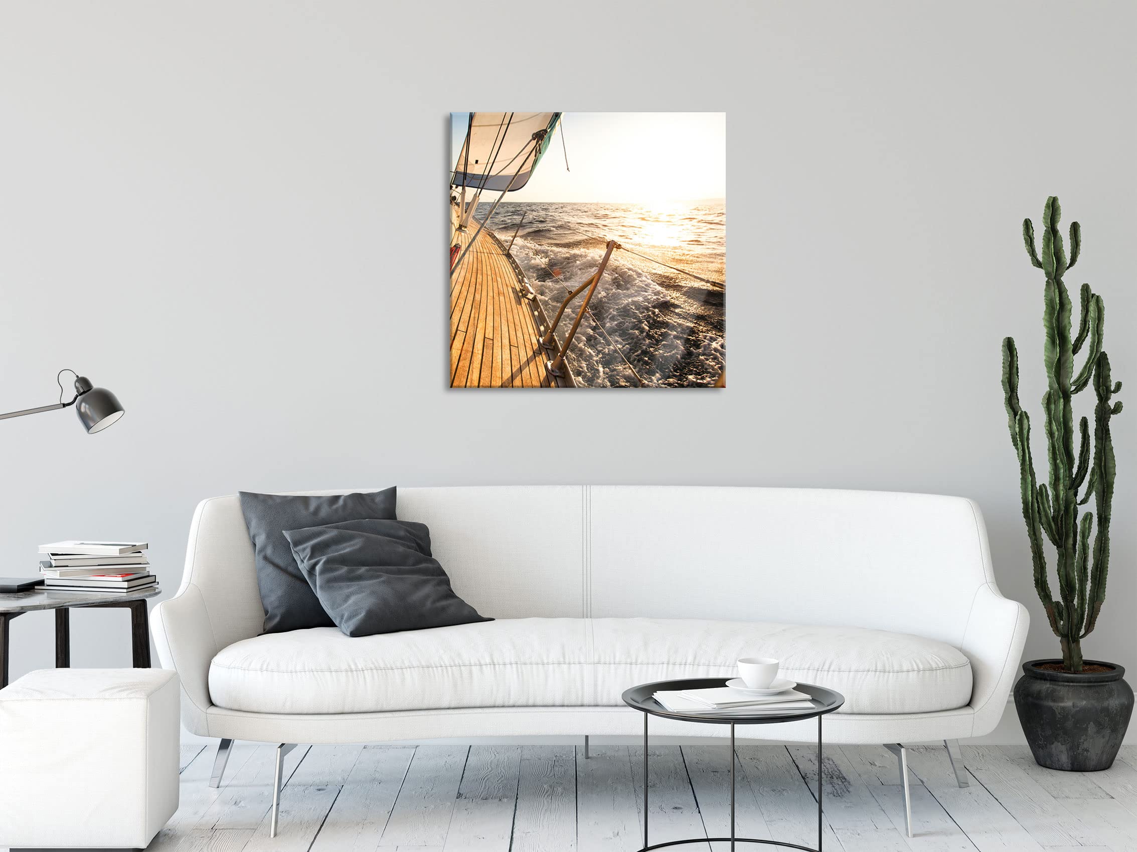 Pixxprint Glasbild, Wandbild auf Echtglas, Segelboot im Meer, 70x70 cm, inkl. Aufhängung und Abstandshalter