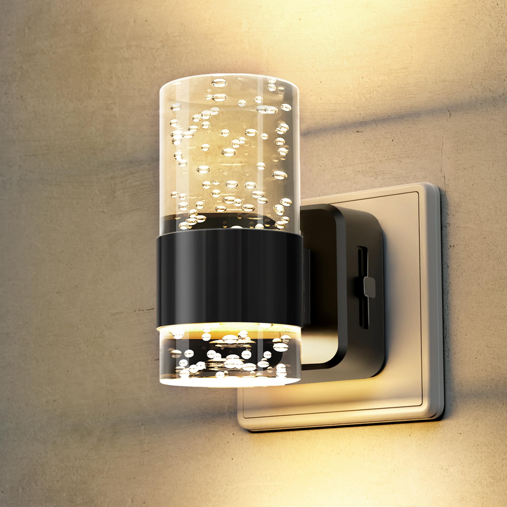 LOHAS-LED Nachtlicht Steckdose mit Dämmerungssensor, 3000K Warmweiß, Einstellbare Helligkeit 0-100LM, Moderne LED Steckdosenlicht für Flur, Treppe, Schlafzimmer, Küche, Badezimmer, Schwarzer Ring