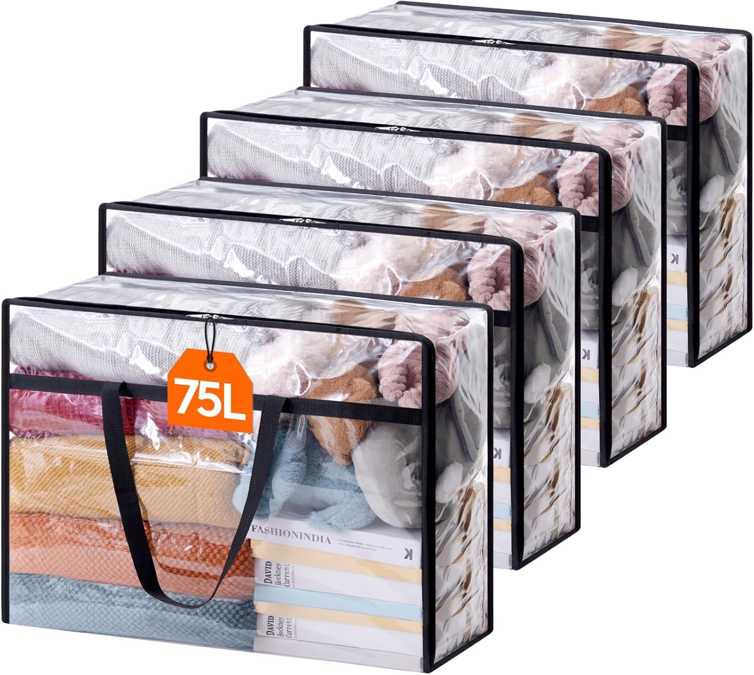 Clear Clothes Storage Bags, 75L Large Plastic Blanket Storage, Vinyl Foldable Moving Bags with Zipper, Closet Organizers Containers for Comforter, Bedding, Duvet, Pillow (4)-image-27