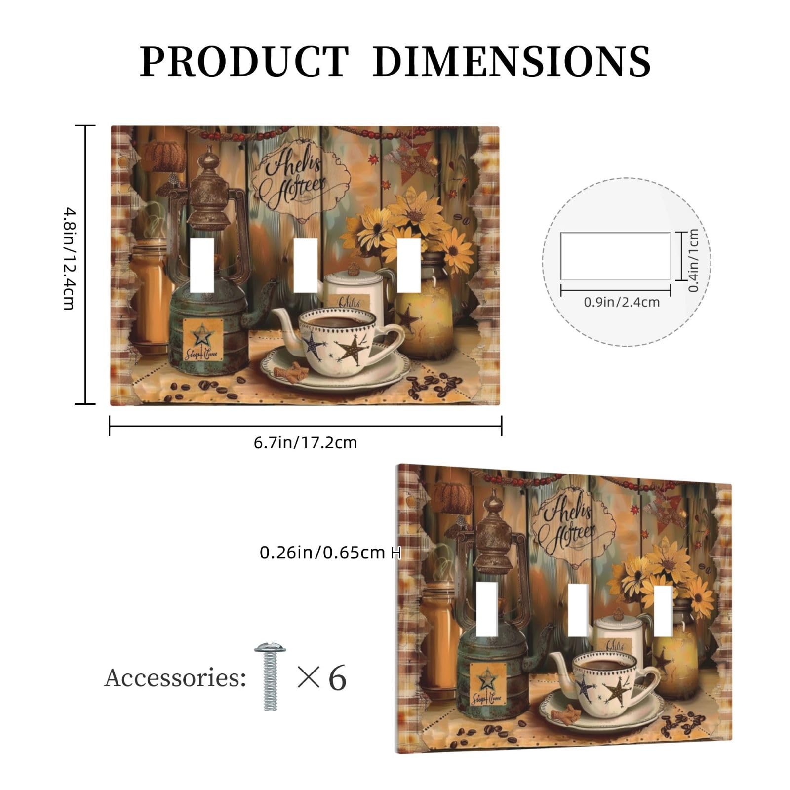 Spshian Vintage Coffee Pot Star Switch Plate Cover – Farmhouse Wood Plank 1 Gang Jumbo