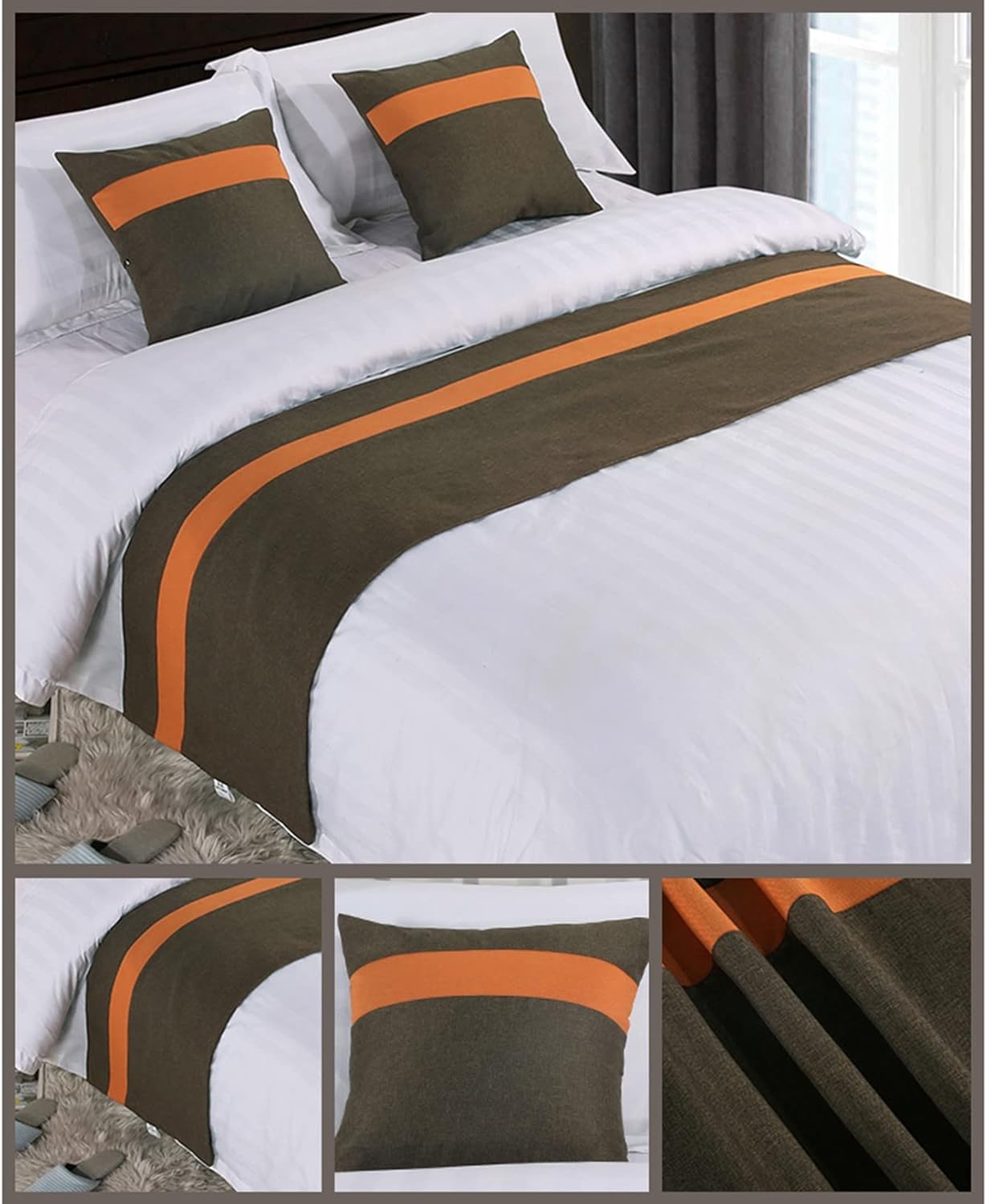 Bed Runner for Foot of Bed Stripe Pattern Light Black Decor Bedding Protection Cover Bed Scarf Bed End Towel Bed Mat No Fading Hotel Bedroom Wedding Room, 210x50cm