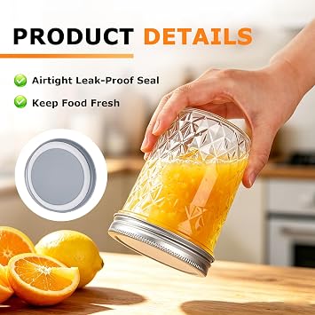 Hejo Glass Jars with Lids, 500ml 4-Pack Mason Jars Airtight