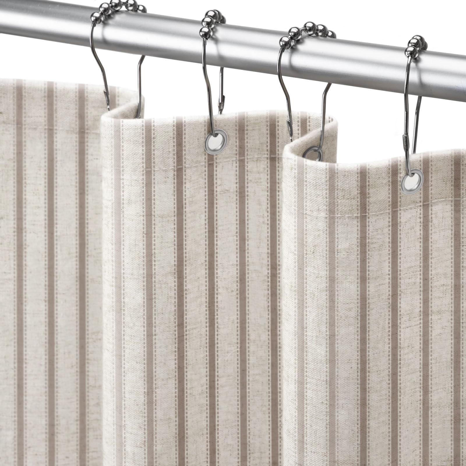 Farmhouse Striped Shower Curtain Taupe Vintage Linen Curtain 72"W X 72"L