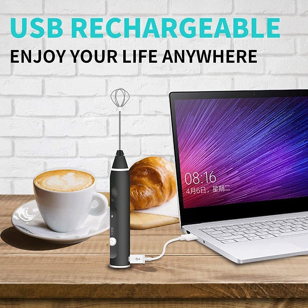 Vaporizador de Leche Batidora de Leche Calentador de Leche Mezclador de Mano pequeño USB Recargable de 3 velocidades para el hogar - Batidora de Bebidas para café Mini espumador 1025