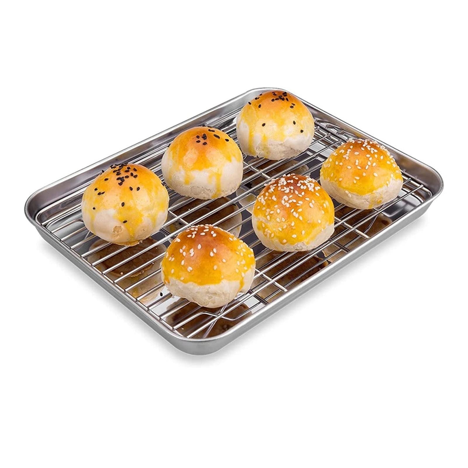 Juego de Bandeja y Rejilla para Horno Tostador de 9 Pulgadas, Bandeja pequeña de Acero Inoxidable con Rejilla para Enfriar, Bandeja para Hornear Apta para lavavajillas, Bandeja para Hornear de Acero
