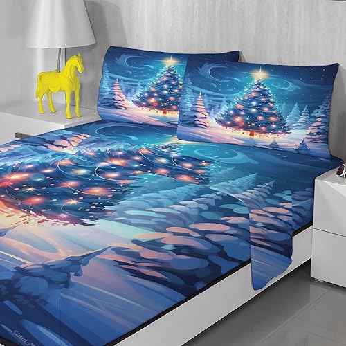 Miniatura 2 de Sábanas para árbol de Navidad tamaño Queen  Sábanas y fundas de almohada de Navidad  100% microfibra, estampado de alta cantidad de hilos, sábana
