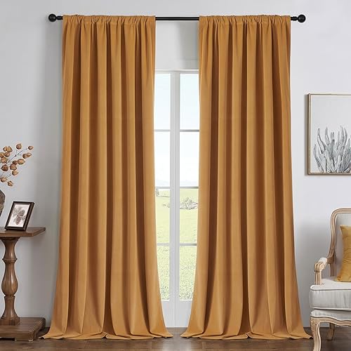 Miniatura 29 de Joydeco Cortinas negras 100% opacas de 84 pulgadas, 2 paneles, cortinas de terciopelo negro con aislamiento térmico de lujo para dormitorio, sala de