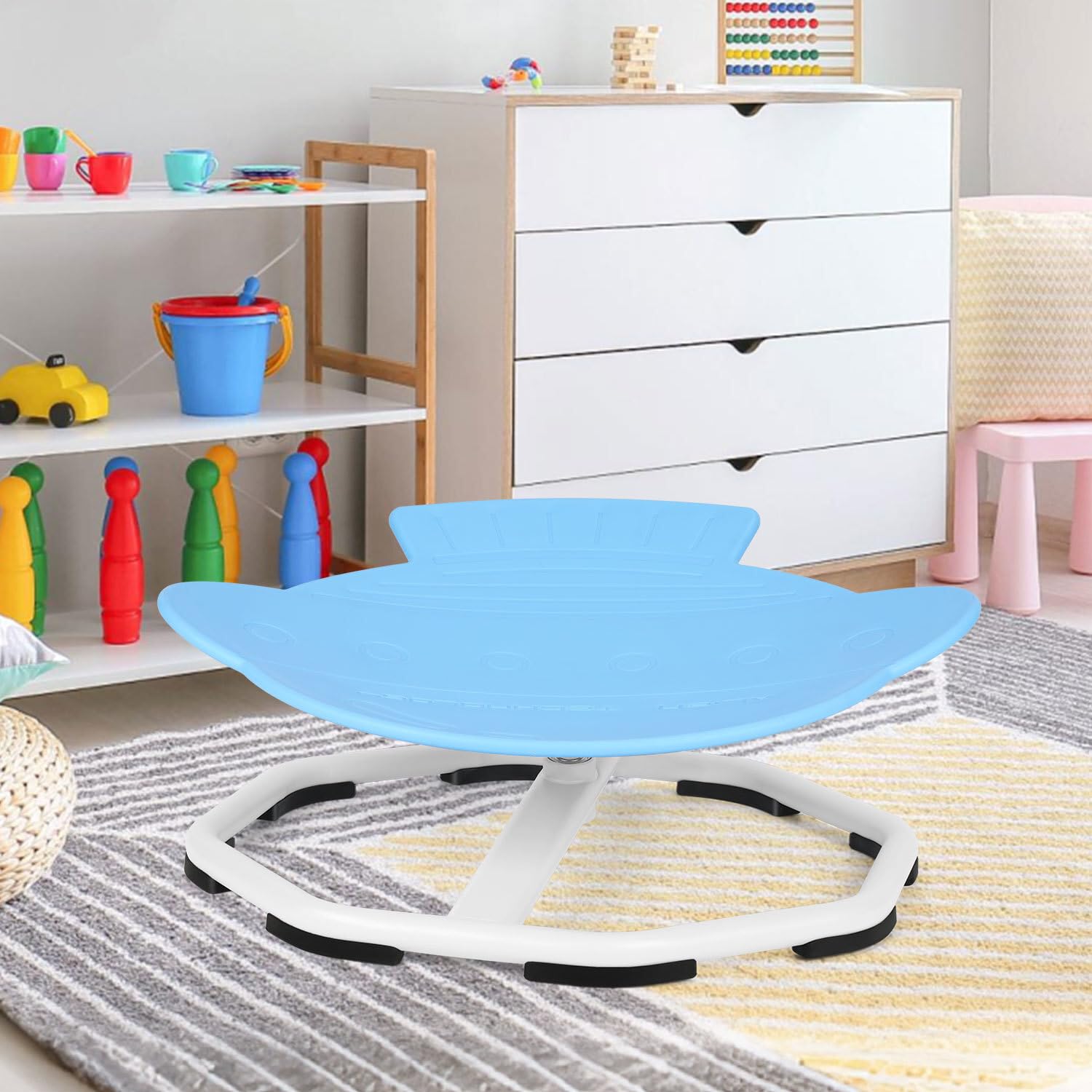 Sensoryczne krzesło obrotowe dla dzieci z autyzmem/ADHD, krzesło karuzela 360°, zabawka treningowa, koordynacja i równowaga, sensoryczne krzesło dla chłopców i dziewczynek, niebieskie dysk