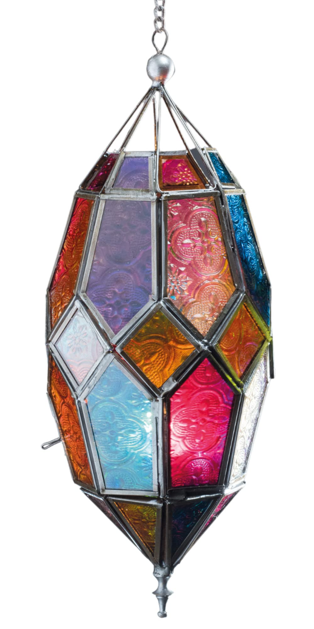 Purity Style Multicolor Moroccan Style Hanging Glass Tealight Lantern (Large Multi)