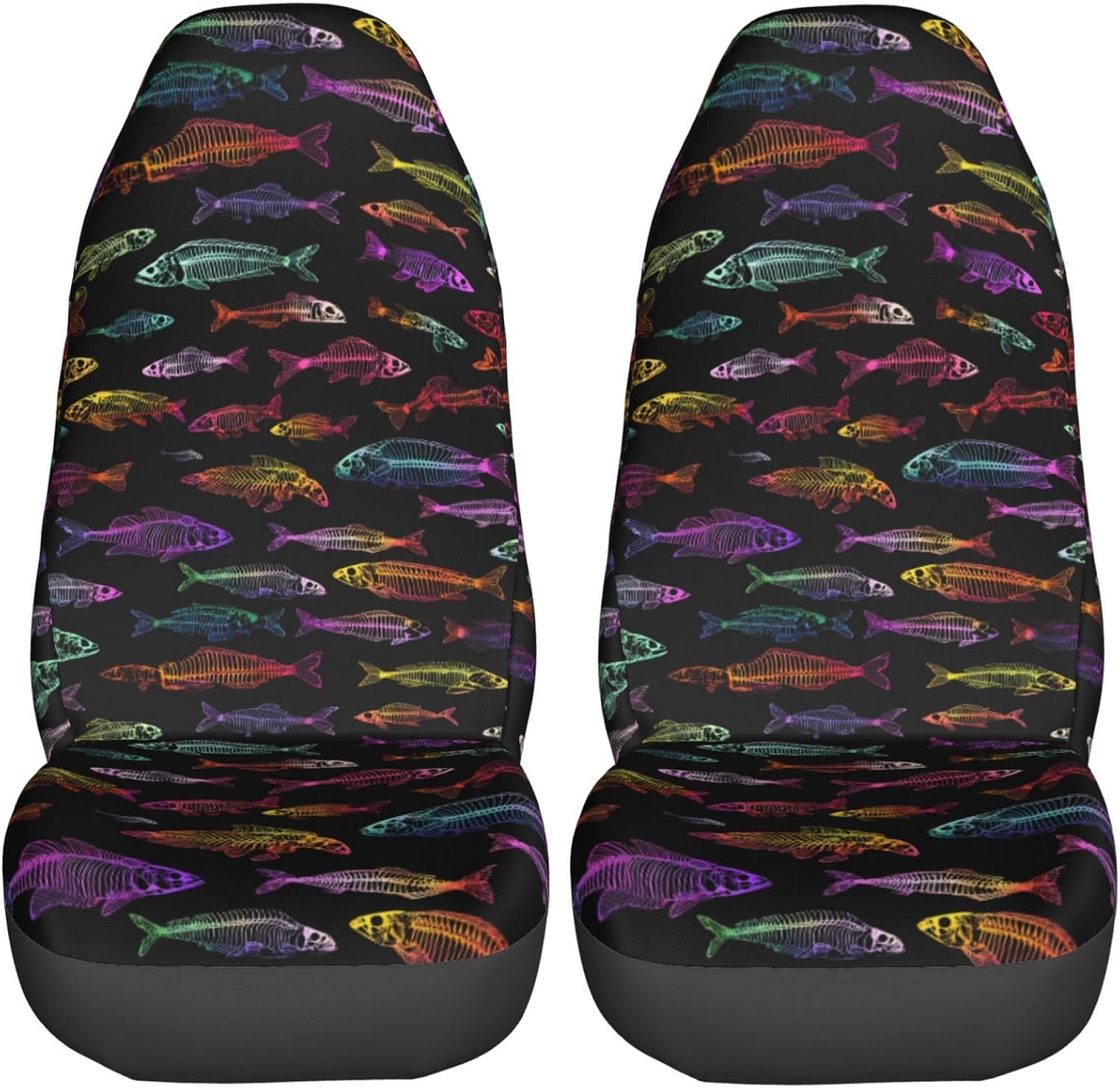 Delerain Car Seat Covers Set 2Pcs, Colorfull Small Fish Universal Front Car Seats Vehicle Enterior Protector Suitable Fits Most Car Auto SUV Sedan Truck