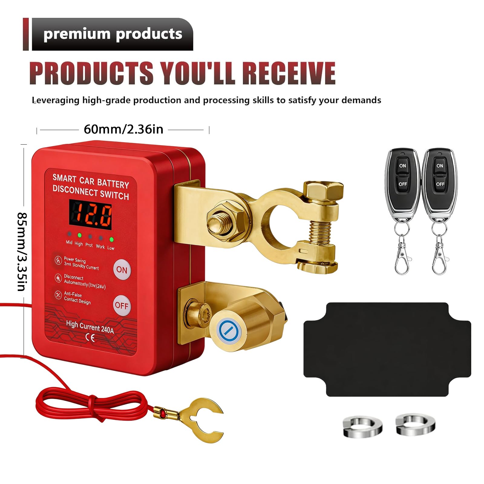 Disjoncteur de Batterie Télécommandé Sans Fil, Disjoncteur de batterie 12 V avec télécommande, Coupe Circuit 12V avec Télécommande,Pour voitures de tourisme, camions et véhicules polyvalents